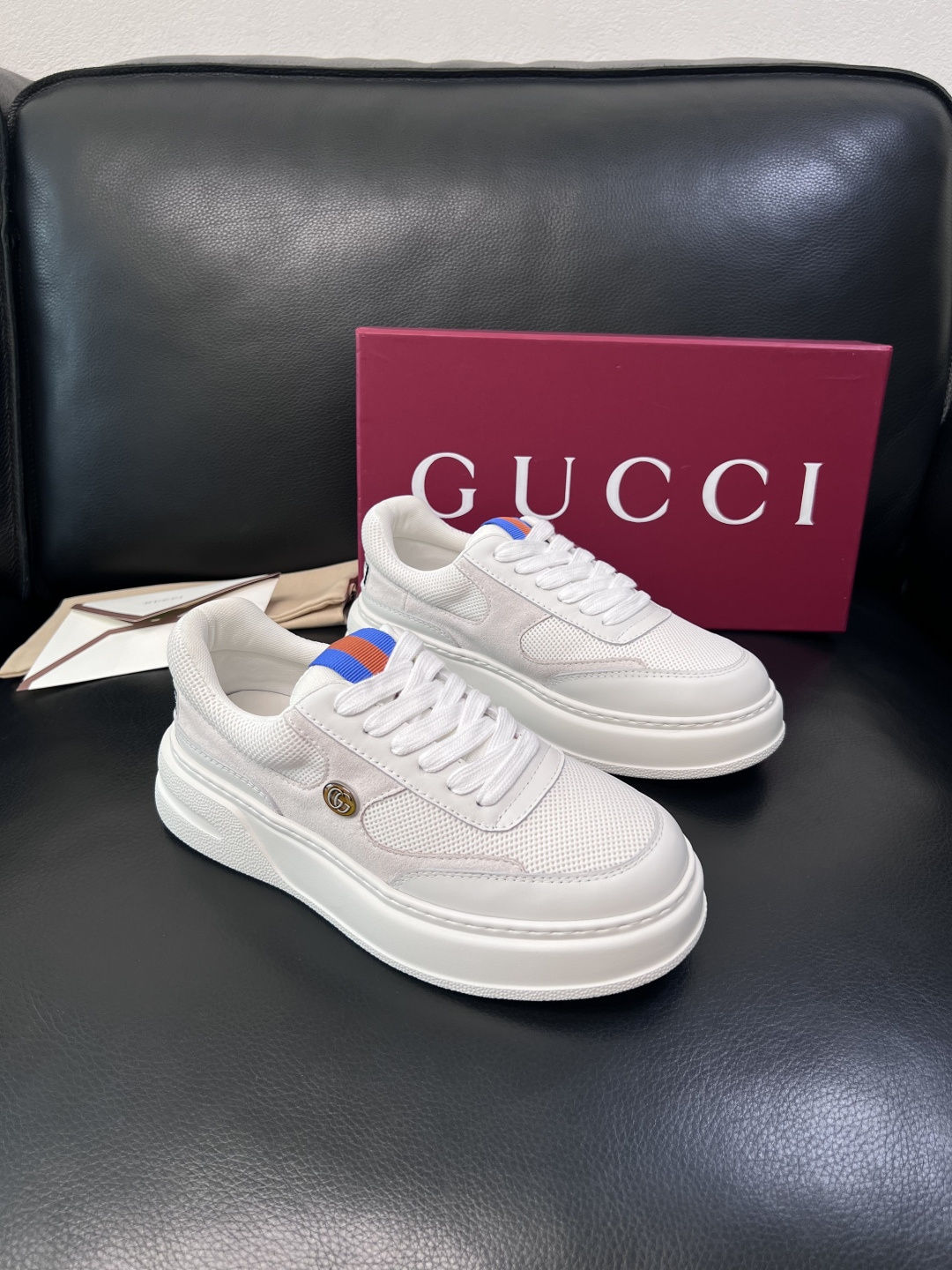 Gucci  高品质  顶级工艺品  古奇  专柜新款原厂配置，意大利进口牛皮搭配印花布面料，进口牛皮内