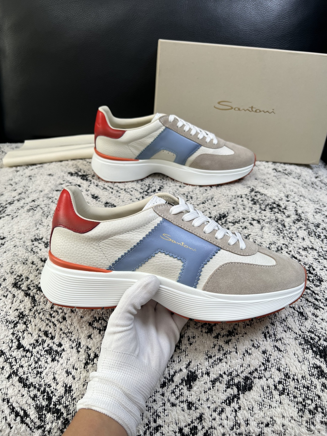 ⚠️只换码不退⚠️    Santoni  高品质    顶级工艺品  圣东尼  专柜新品同步，鞋面意大利进口牛皮拼布面