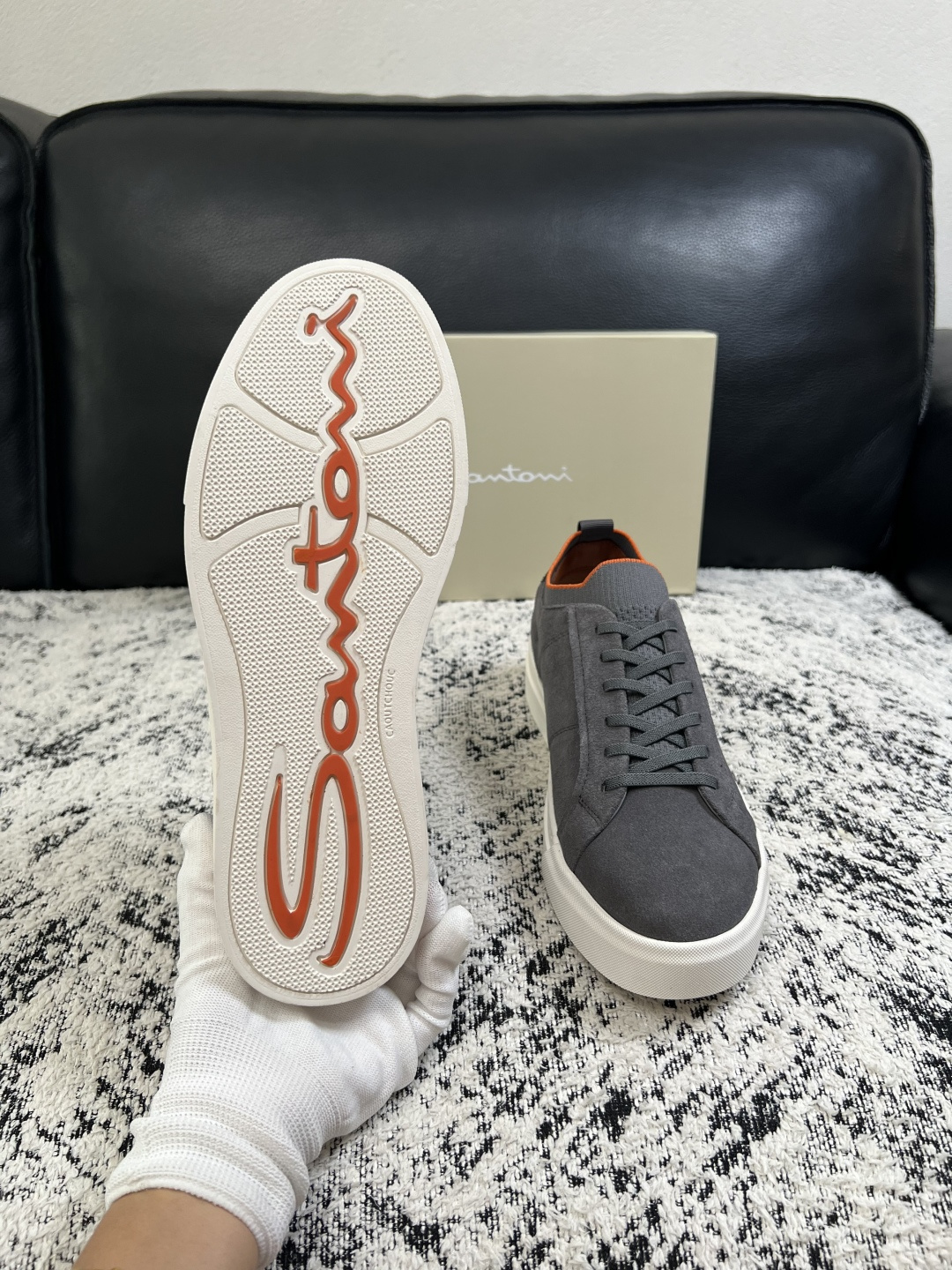 Santoni  高品质    顶级工艺品  圣东尼  专柜新品同步，鞋面意大利进口牛皮飞织面料，进口水染牛皮内里垫，鞋
