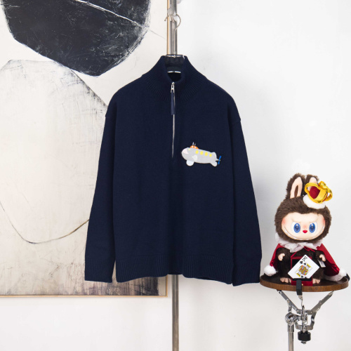 Loewe Men's Navy Wool-Cashmere Blend Submarine Embroidered Zip-Up Knit Sweater 1 Loewe Men’s Navy Wool-Cashmere Blend Submarine Embroidered Zip-Up Knit Sweater