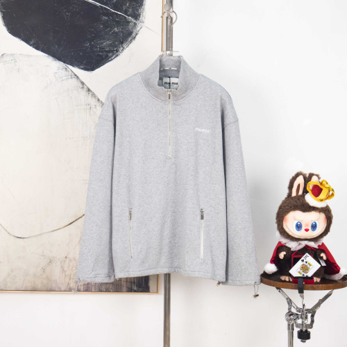 Miu Miu Half-Zip Embroidered Sweatshirt, Oversized Fit, Long Sleeves, Gray 1 Miu Miu Half-Zip Embroidered Sweatshirt, Oversized Fit, Long Sleeves, Gray