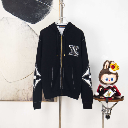 Louis Vuitton Black Cotton Knit Zip-Up Hoodie with Monogram Details 1 Louis Vuitton Black Cotton Knit Zip-Up Hoodie with Monogram Details