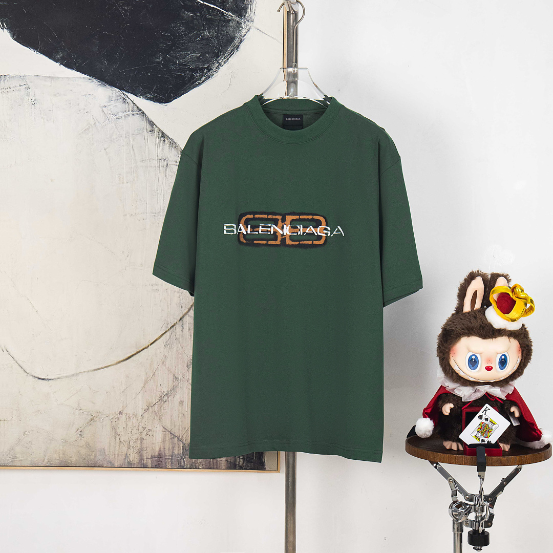P140 versión zp [suministro exclusivo] Camiseta Balenciaga con estampado de letras envejecido, tejido: punto liso, proc…