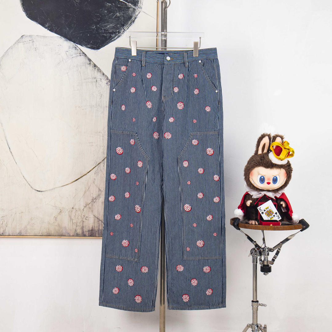 Louis Vuitton Pantalones Vaqueros Bordados a Rayas – Edición Exclusiva