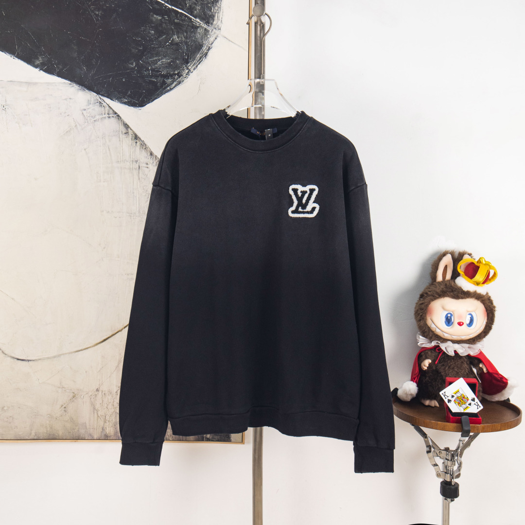 Versión P190 zp [suministro exclusivo] Sudadera con cuello redondo y letras flocadas lavadas de Louis Vuitton, hecha a …