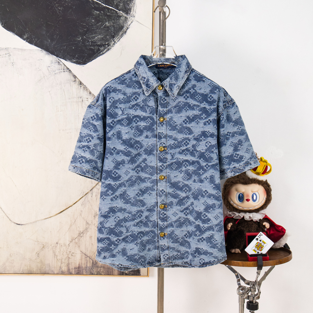 Versión P115 zp [suministro exclusivo] conjunto Louis Vuitton/Louis Vuitton camisa de manga corta de mezclilla jacquard…