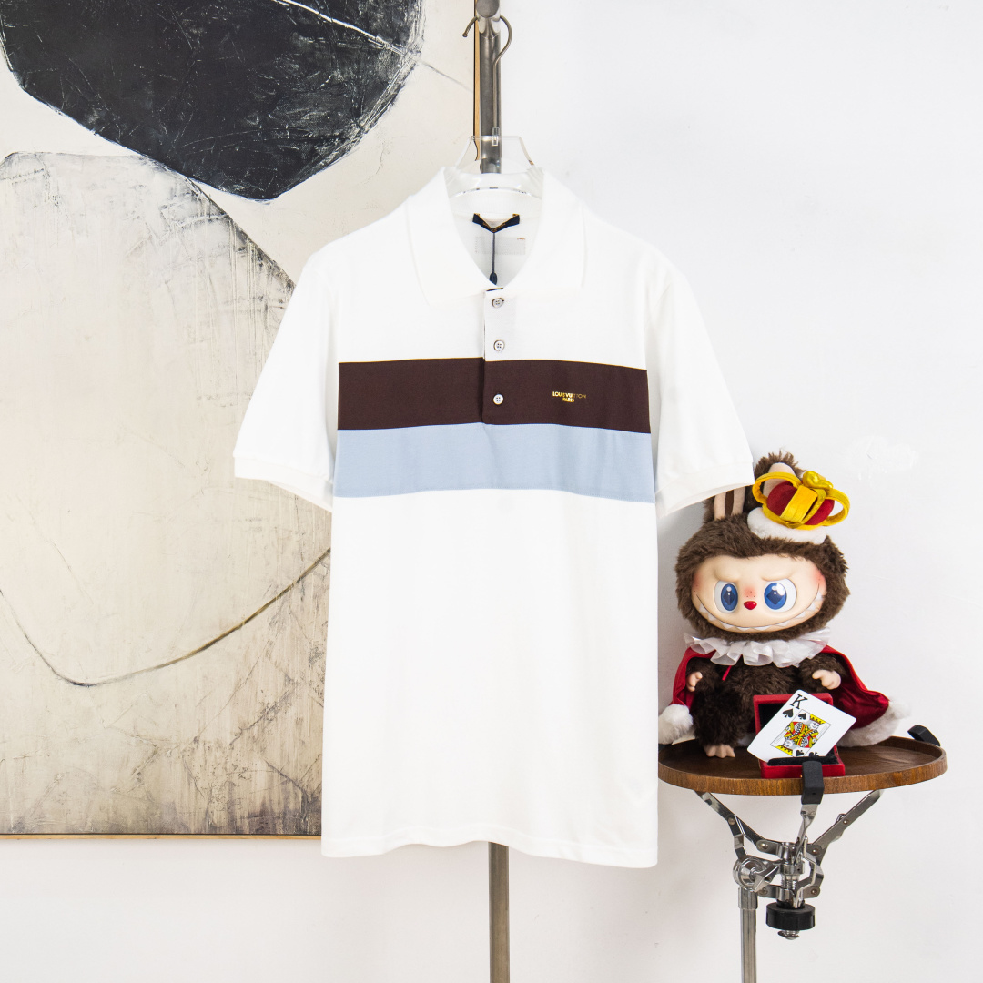 P120 versión zp [suministro exclusivo] Polo de punto piqué nuevo de LV/Louis Vuitton 26ss, con paneles de contraste hor…