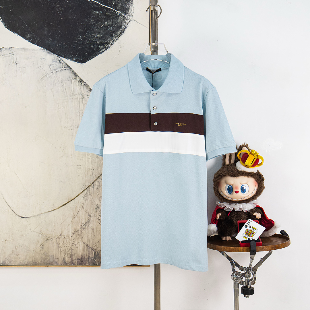 P120 versión zp [suministro exclusivo] Polo de punto piqué nuevo de LV/Louis Vuitton 26ss, con paneles de contraste hor…