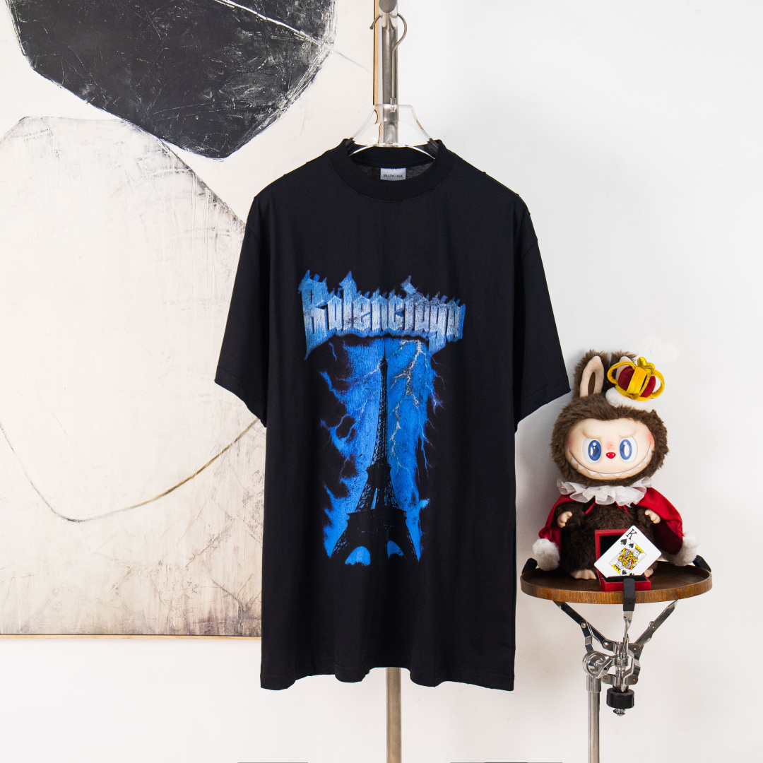 P110 zp versión [suministro exclusivo] Camiseta de manga corta BLCG con estampado de grietas de rayo de la Torre Eiffel…