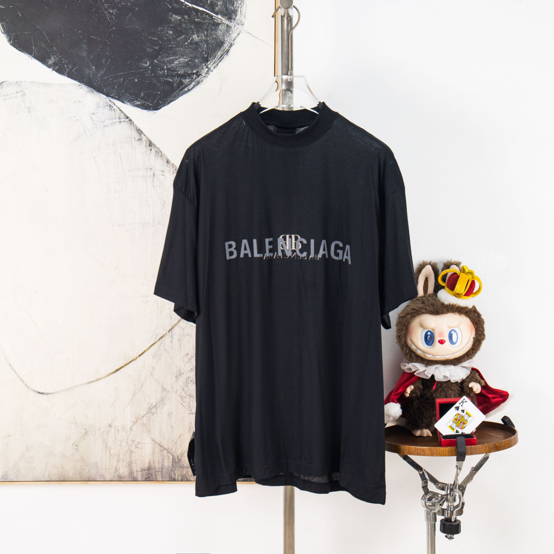 Versión P100 zp [suministro exclusivo] Camiseta clásica con estampado de letras LOGO de BALENCIAGA a doble cara, produc…