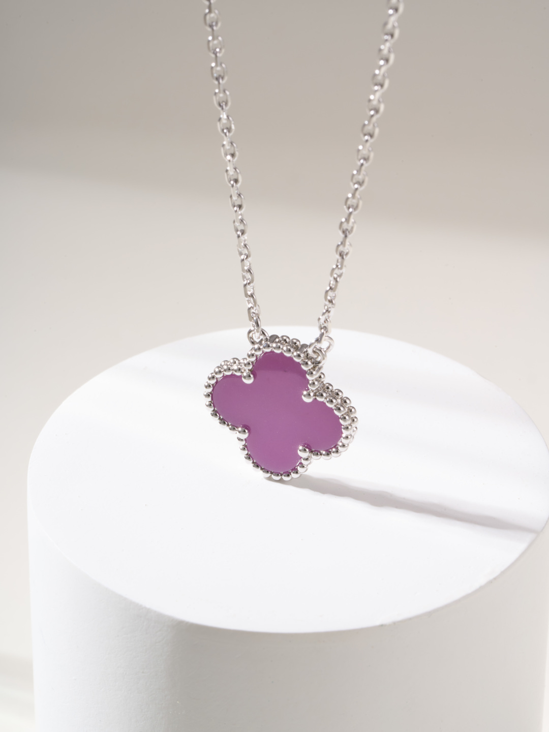 Elegant Clover Pendant Necklace in Silver with Purple Resin Charm, 38-42cm 1 cmp i1747934978715 272 0 6