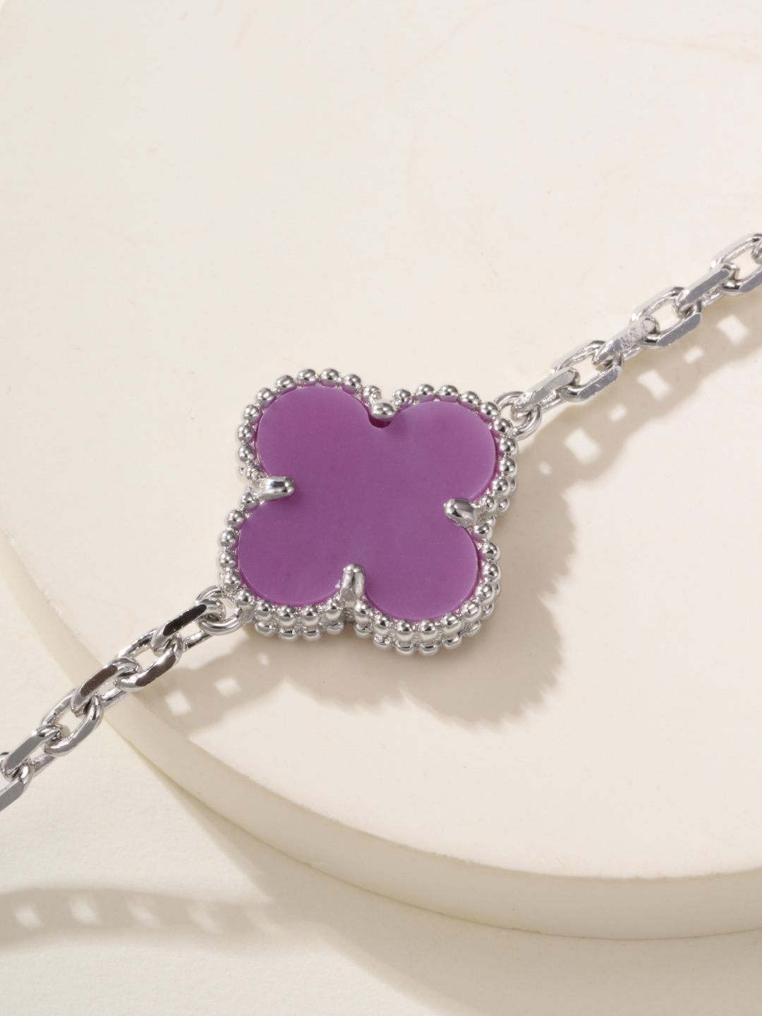 Elegant Clover Pendant Necklace in Silver with Purple Resin Charm, 38-42cm 7 cmp i1747934978725 132 0 3