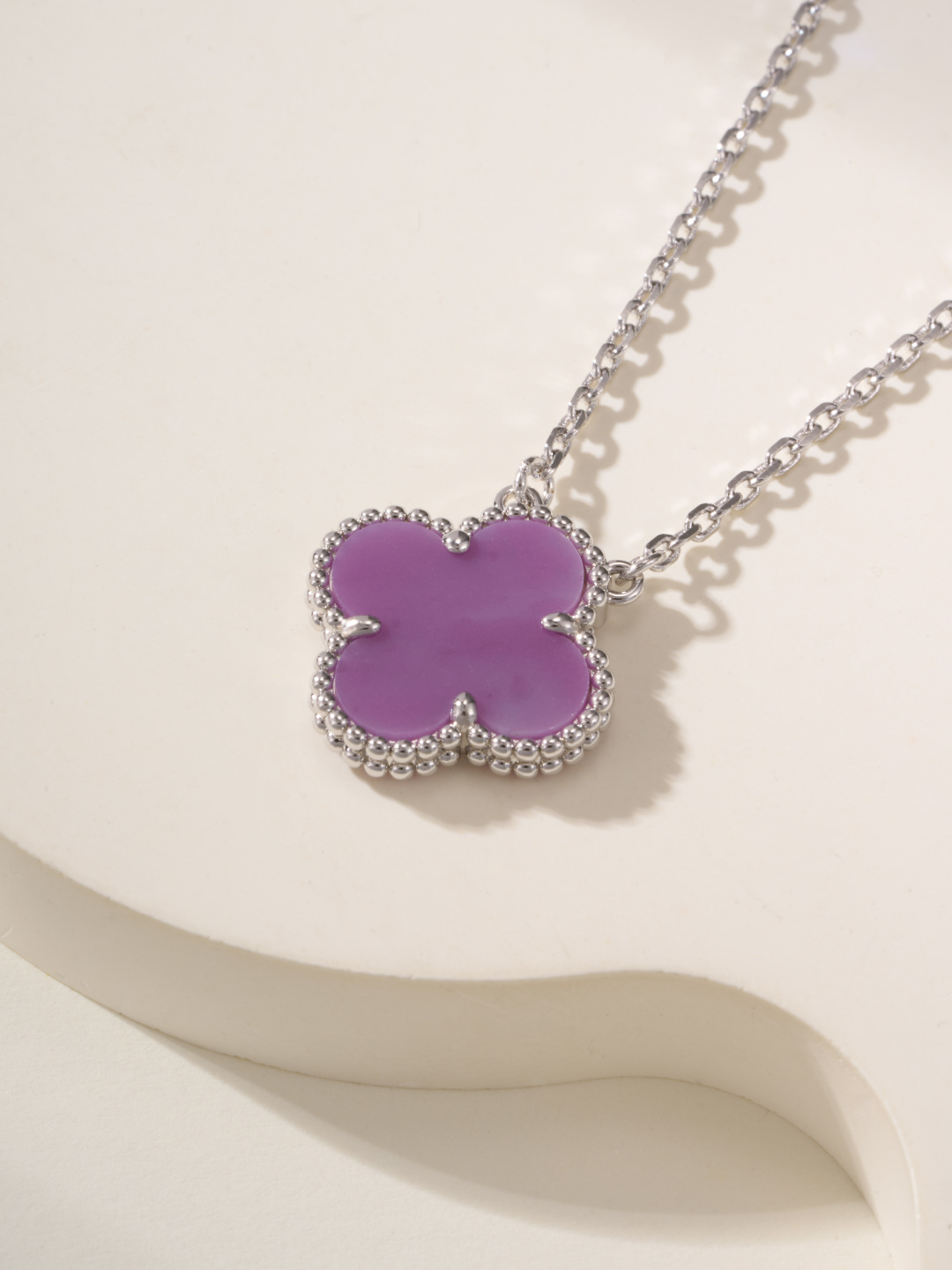 Elegant Clover Pendant Necklace in Silver with Purple Resin Charm, 38-42cm 6 cmp i1747934978757 3529 0 2