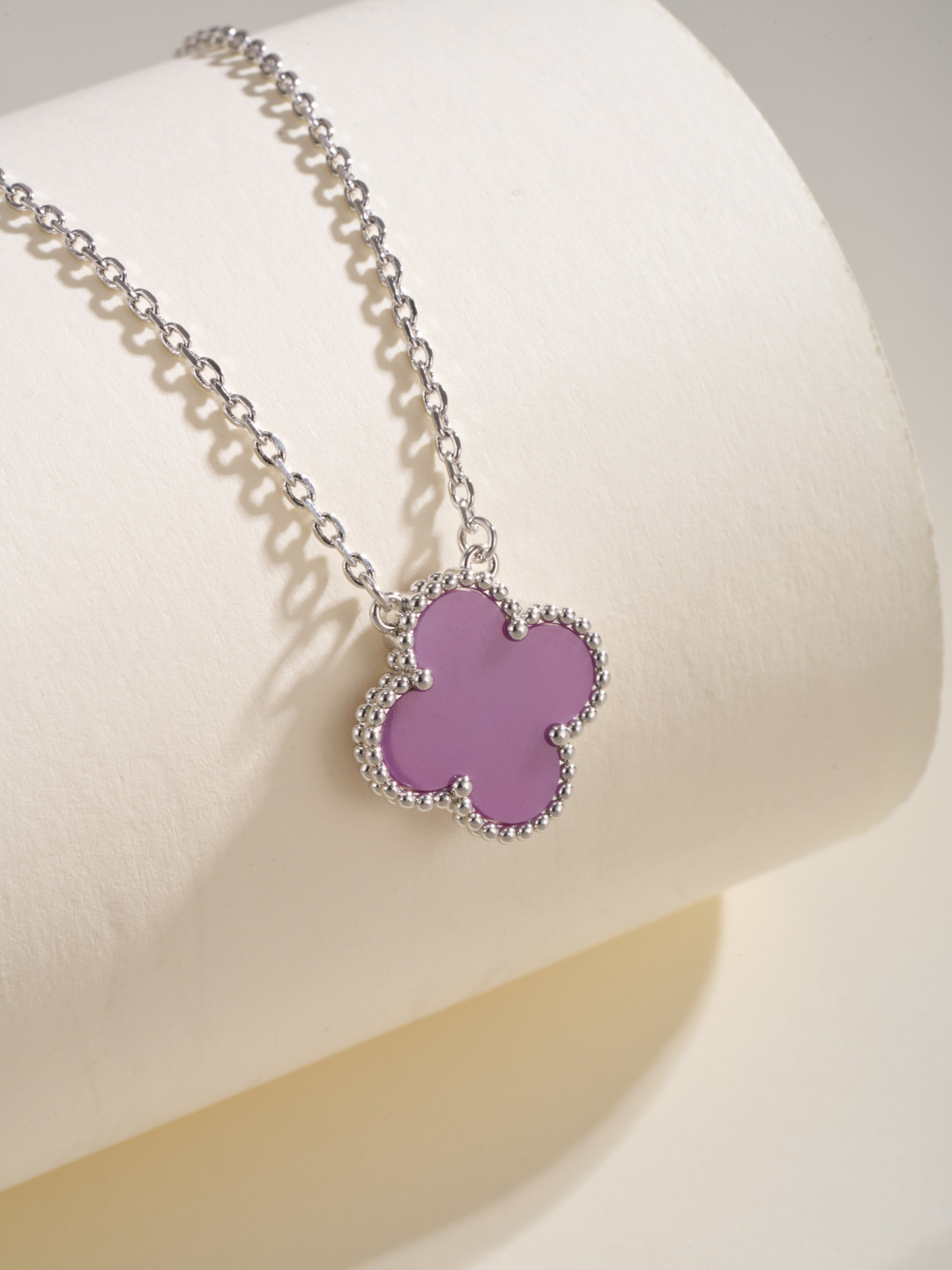 Elegant Clover Pendant Necklace in Silver with Purple Resin Charm, 38-42cm 3 cmp i1747934978780 9972 0 4