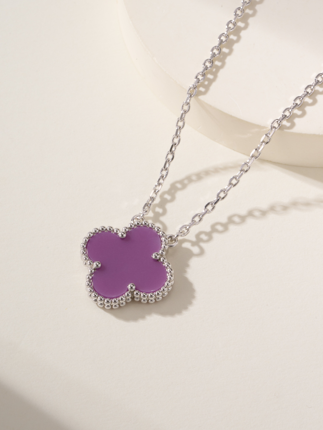 Elegant Clover Pendant Necklace in Silver with Purple Resin Charm, 38-42cm 4 cmp i1747934978830 1338 0 1