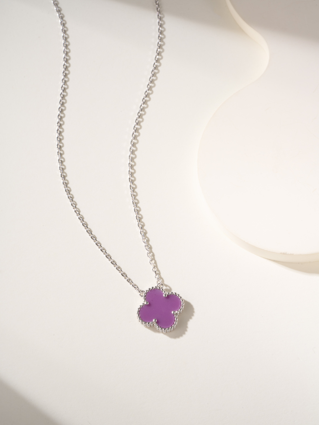 Elegant Clover Pendant Necklace in Silver with Purple Resin Charm, 38-42cm 2 cmp i1747934978850 2248 0 0