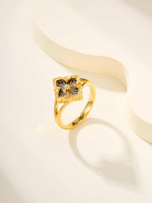 Buccellati Opera Tulle Blue Enamel Ring - Classic Italian Style, Size 5/6/7/8
