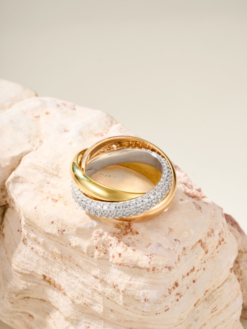 Cartier Trinity Ring, Three-Band Design with Diamonds, Gold, White Gold, Rose Gold 1 Cartier Trinity Ring, Three-Band Design with Diamonds, Gold, White Gold, Rose Gold