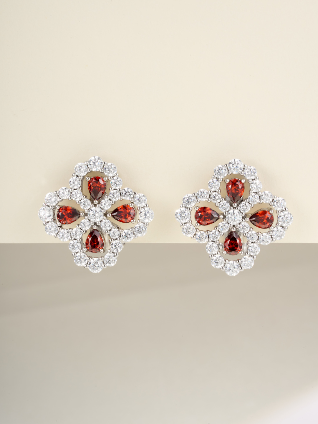 Harry Winston Loop Earrings, Floral Design with Red and White Gemstones 3 cmp i1755765743385 4679 0 7