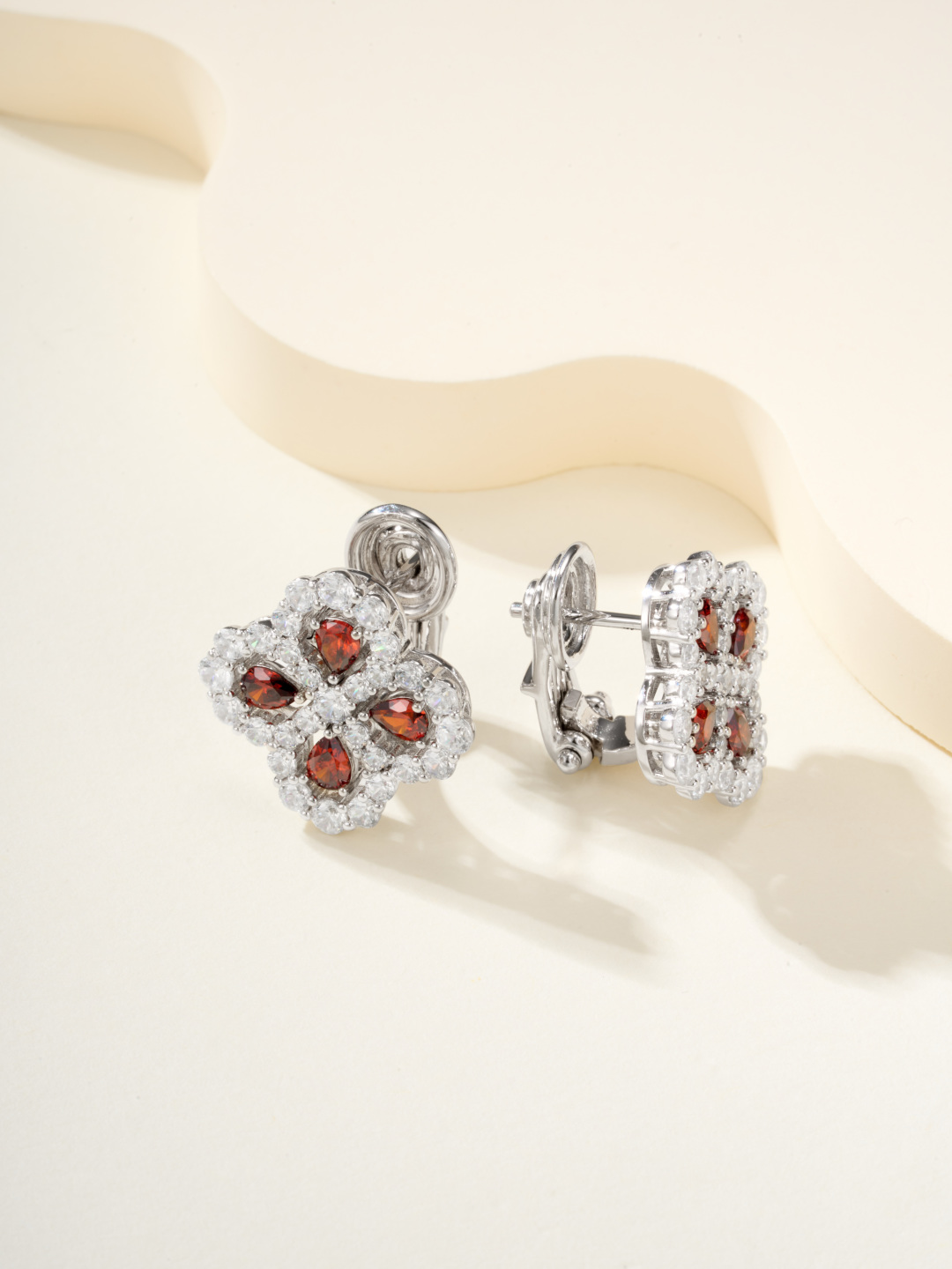 Harry Winston Loop Earrings, Floral Design with Red and White Gemstones 5 cmp i1755765743402 1443 0 8