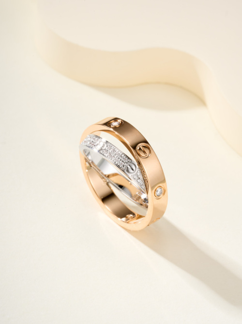 Cartier Love Ring, Double Ring Interlocking Design, Rose Gold and White Gold 1 Cartier Love Ring, Double Ring Interlocking Design, Rose Gold and White Gold