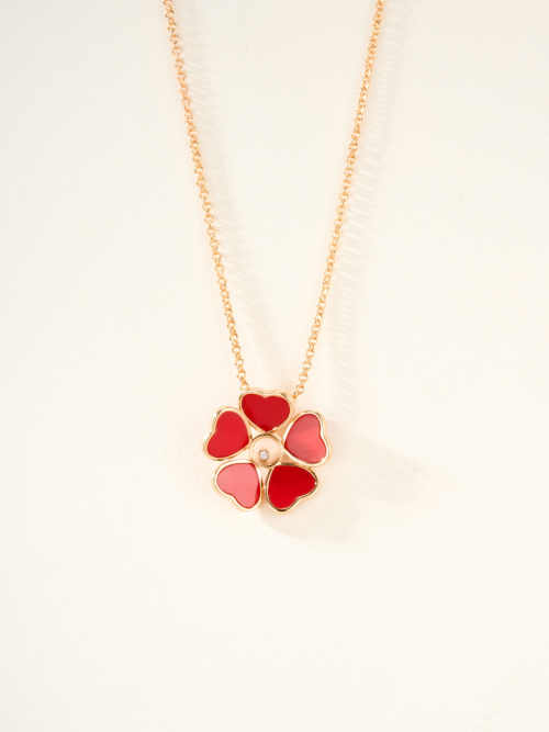 Chopard Happy Hearts Flowers Necklace with Dancing Diamond, Red & Pink Hearts