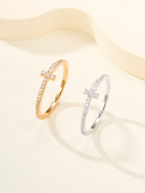 Tiffany & Co. T-shaped Full Diamond Ring, Stackable, Size 5/6/7/8