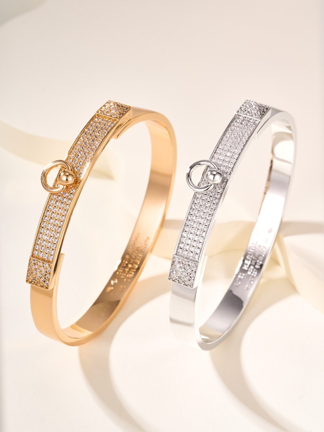 HERMES Collier de Chien Bracelet Ring Gold Ball Clasp Full Diamond