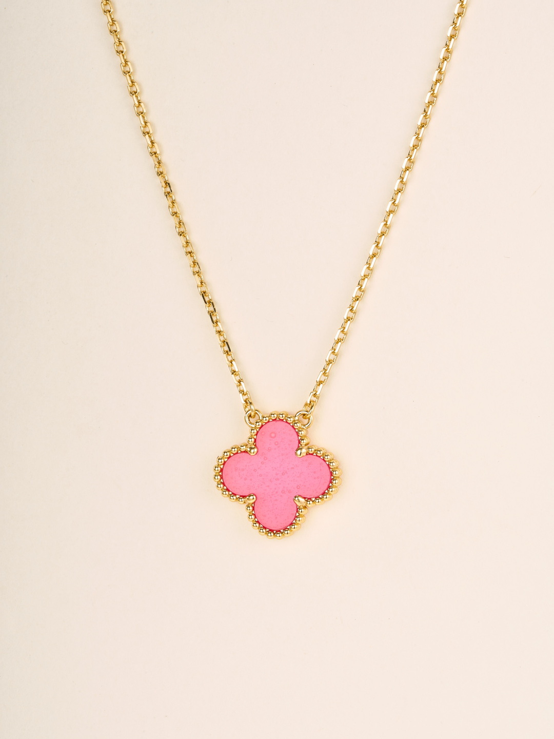 Van Cleef & Arpels Alhambra Necklace Pink Enamel Gold Chain
