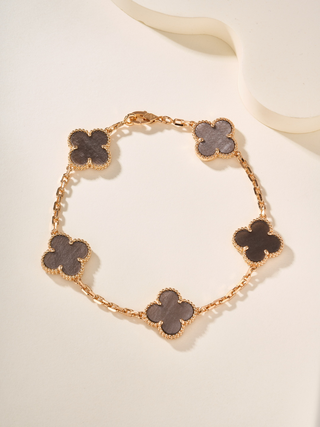 Van Cleef & Arpels bracelet rose gold silver obsidian five motifs