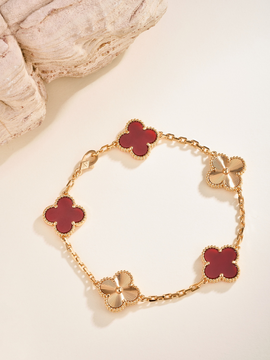 Van Cleef & Arpels Bracelet Red Carnelian Guilloché Five Motifs
