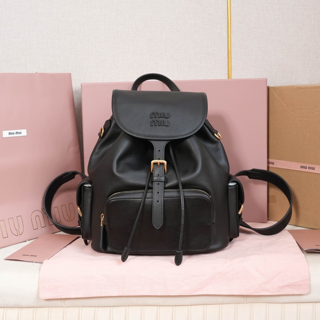 Miu Miu Style Black Leather Backpack Lookbook Reference image 1