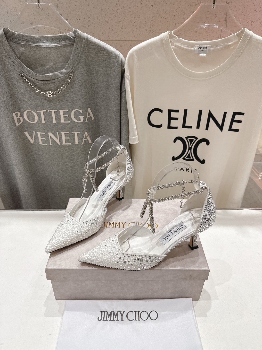 高版本出厂
  JIMMY CHOO*｜JC/吉米周2025ss春夏新款简约尖头链条烫钻高跟鞋单鞋

原