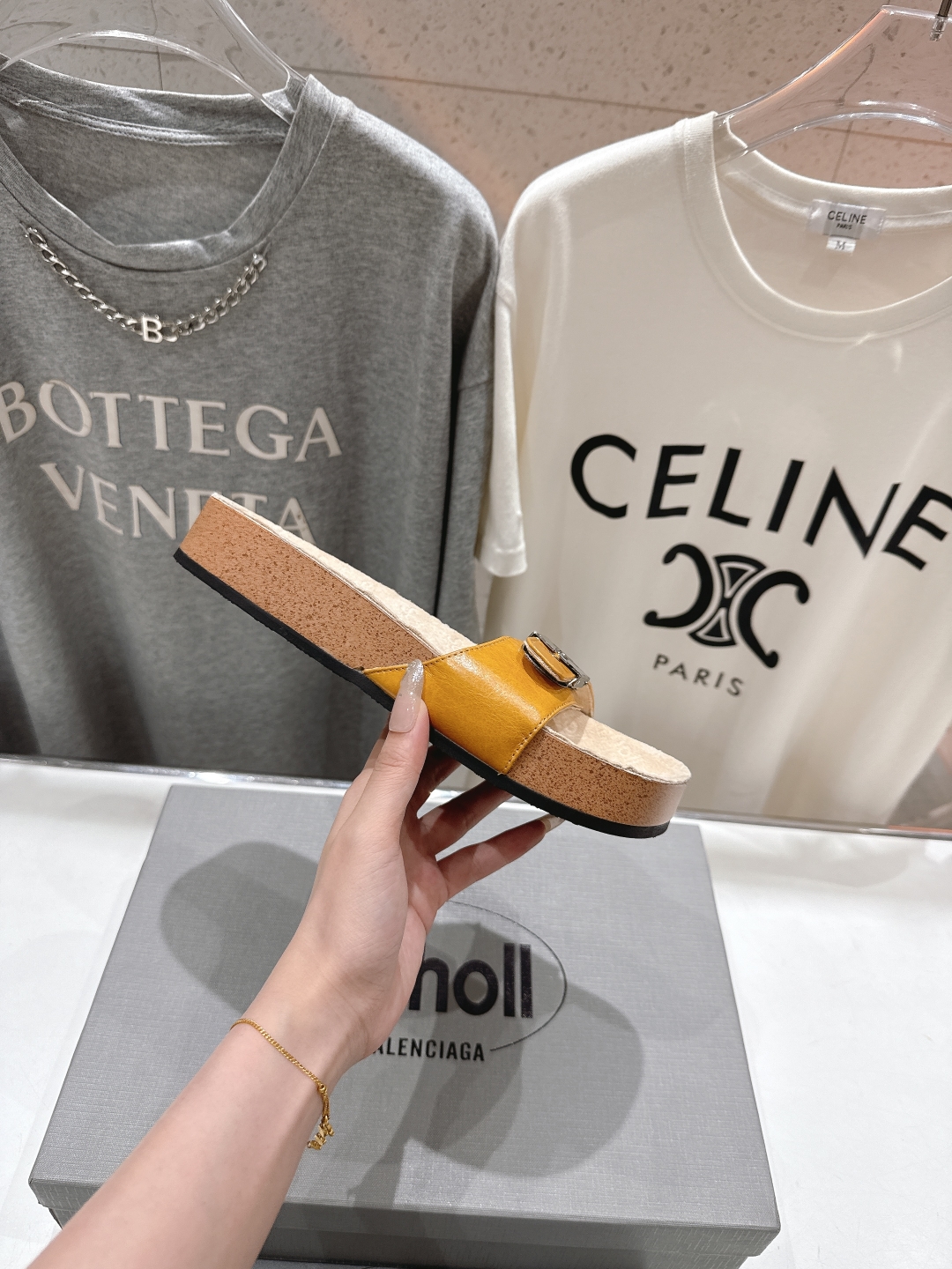 高版本出厂
 Scholl & Balenciaga巴黎世家联名款25ss夏季新款圆头软木平底防滑一字拖