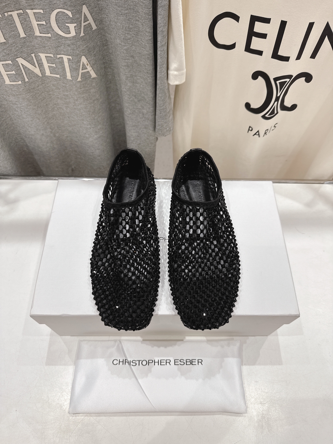 高版本出厂
  christopher esber 小众潮牌2025ss夏季新品高颜值网面烫钻平底鞋

