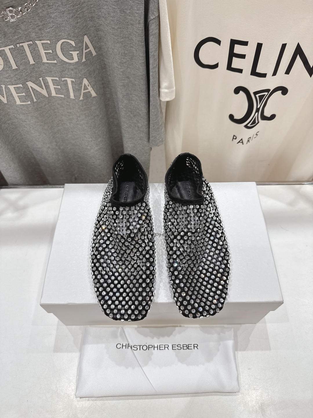 高版本出厂
  christopher esber 小众潮牌2025ss夏季新品高颜值网面烫钻平底鞋


