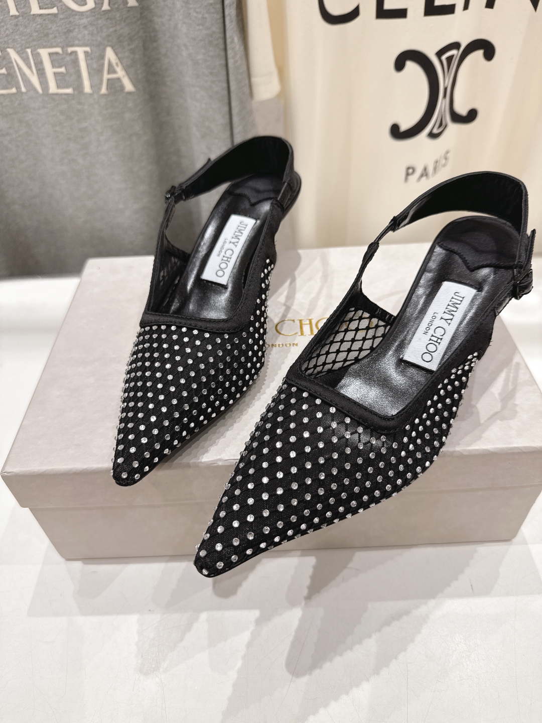 高版本出厂
  JIMMY CHOO*｜JC/吉米周2025ss新款简约尖头网钻高跟鞋凉鞋

原版套楦，
