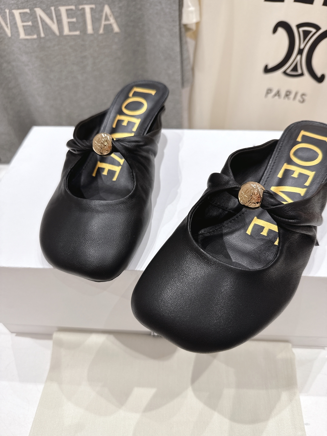 高版本出厂  高跟   
 LOEWE罗意威2025ss新款超软超舒适高跟半拖玛丽珍乐福鞋芭蕾舞鞋，国外