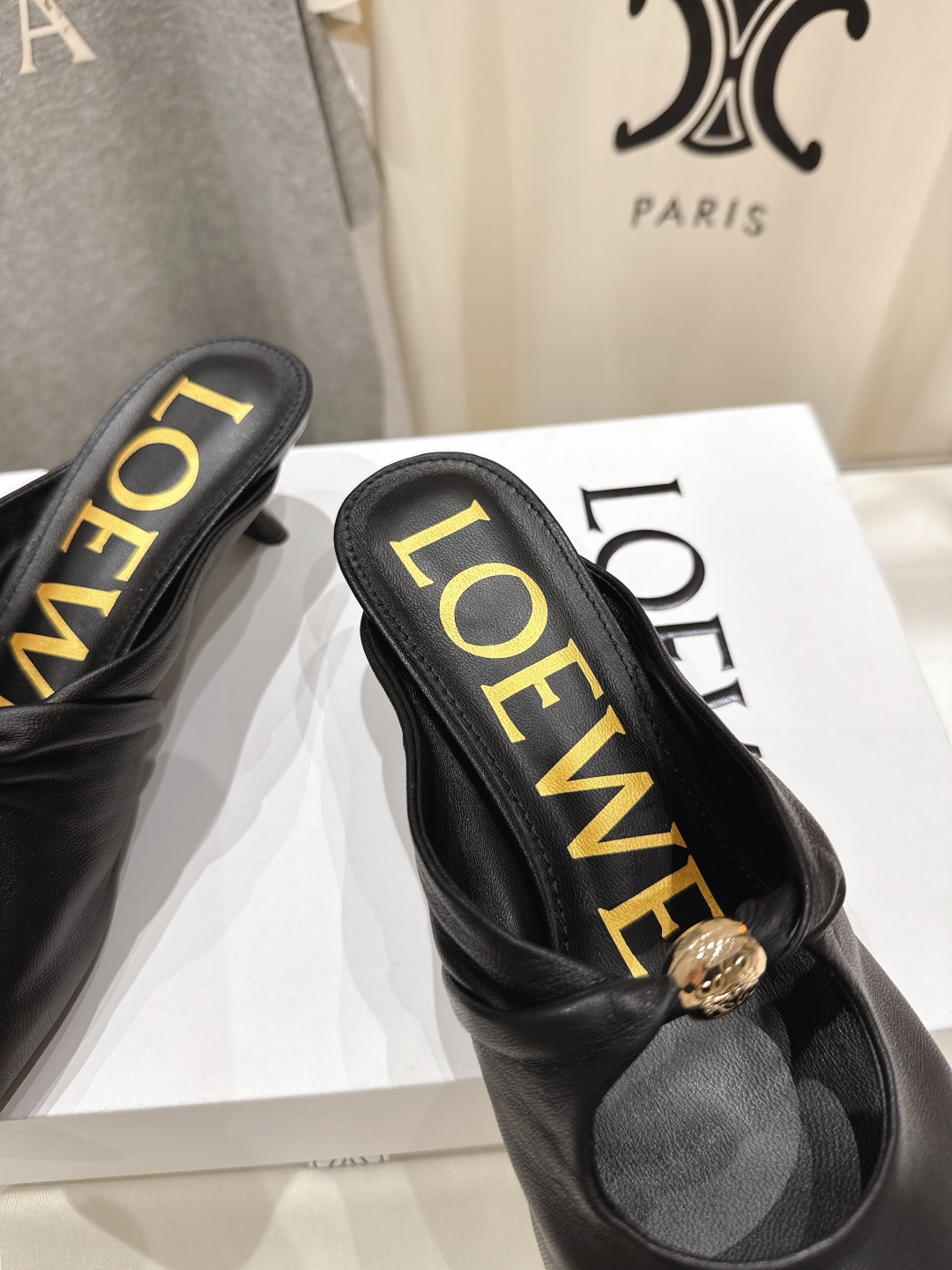 高版本出厂  高跟   
 LOEWE罗意威2025ss新款超软超舒适高跟半拖玛丽珍乐福鞋芭蕾舞鞋，国外