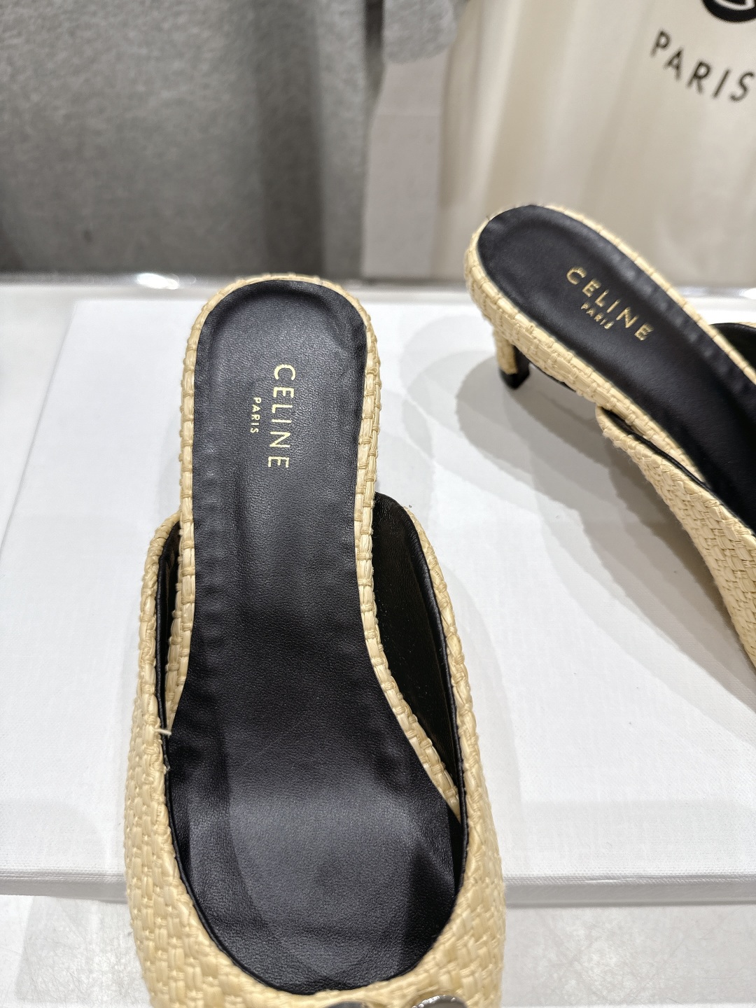 高版本出厂
 「CELINE」赛琳25ss·新款最美凯旋门logo尖头猫跟高跟鞋拖鞋～
思琳标志性的五金