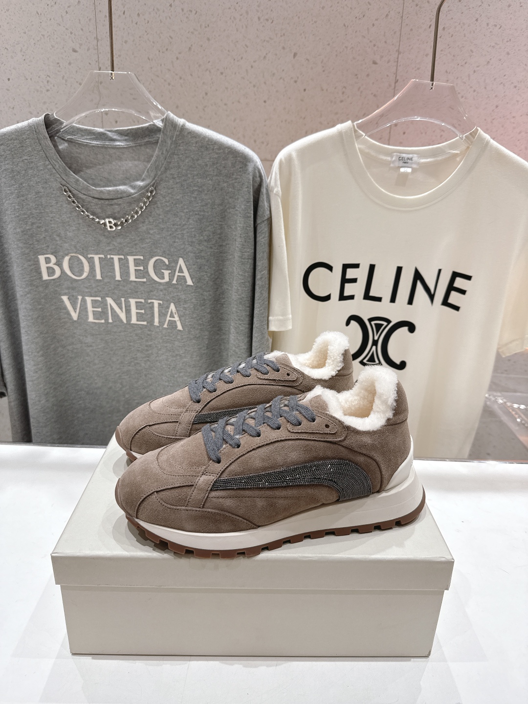 高版本出厂 毛里 Brunello Cucinelli 新款BC秋冬羊毛里厚底休闲运动鞋，市场高版本BC
