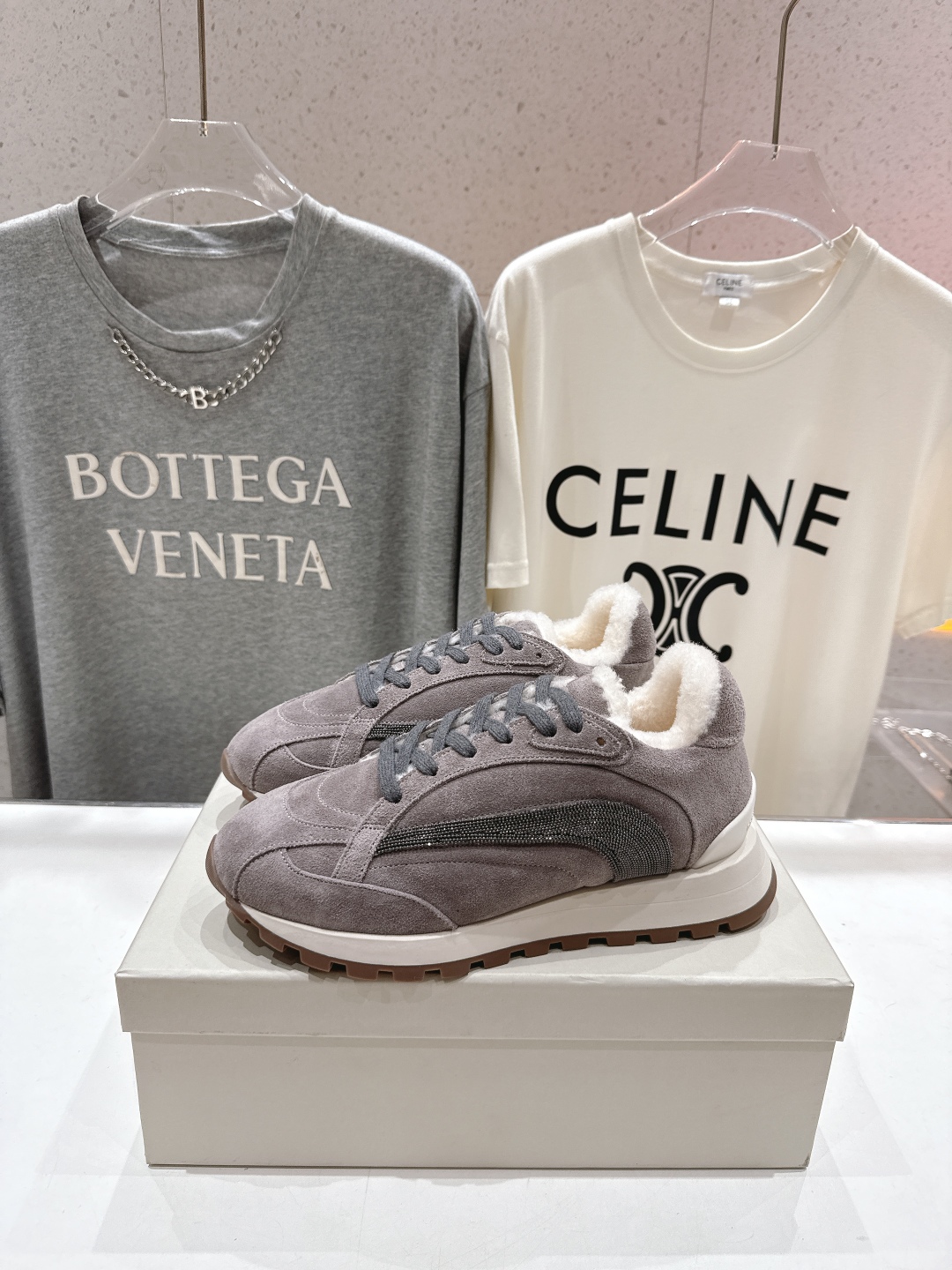 高版本出厂 毛里 Brunello Cucinelli 新款BC秋冬羊毛里厚底休闲运动鞋，市场高版本BC