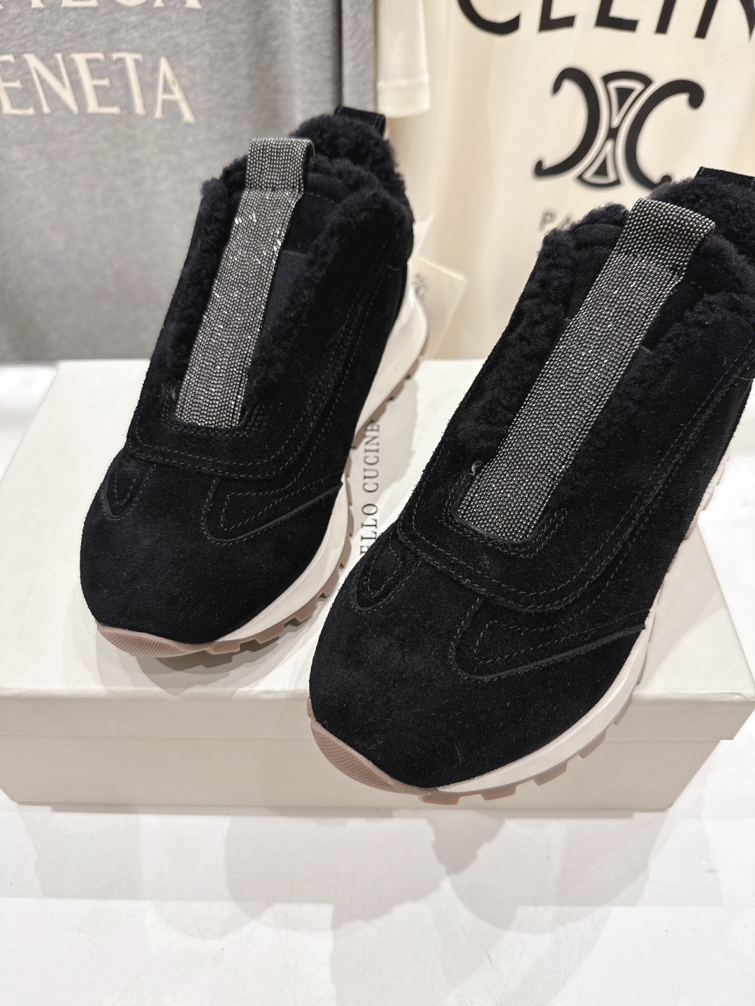 高版本出厂 毛里 Brunello Cucinelli 新款BC秋冬羊毛里厚底休闲运动鞋,市场高版本BC