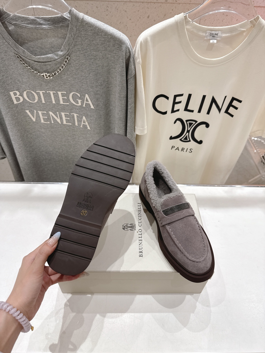 高版本出厂 毛里 Brunello Cucinelli 新款BC秋冬新款羊毛里一脚蹬乐福鞋休闲鞋,市场高