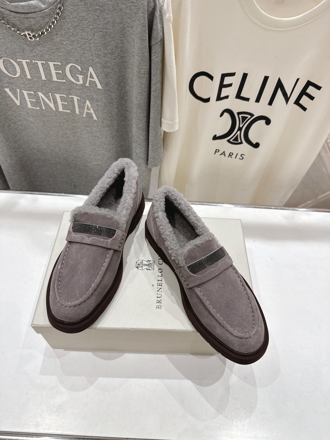 高版本出厂 毛里 Brunello Cucinelli 新款BC秋冬新款羊毛里一脚蹬乐福鞋休闲鞋,市场高