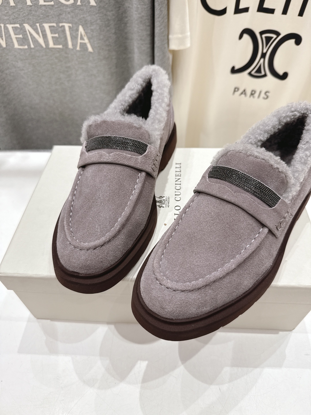 高版本出厂 毛里 Brunello Cucinelli 新款BC秋冬新款羊毛里一脚蹬乐福鞋休闲鞋,市场高