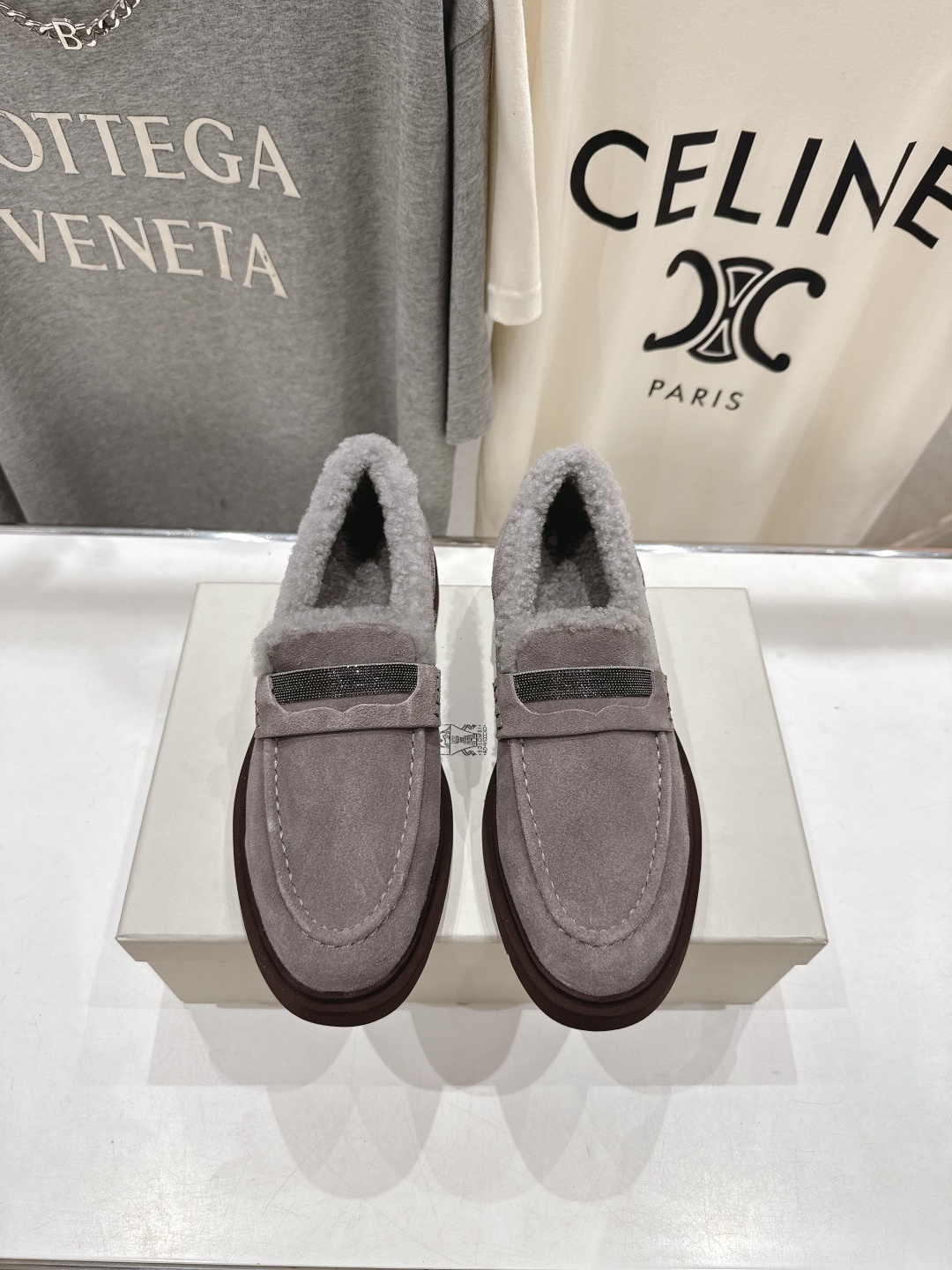 高版本出厂 毛里 Brunello Cucinelli 新款BC秋冬新款羊毛里一脚蹬乐福鞋休闲鞋,市场高