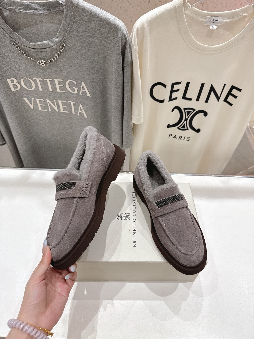 高版本出厂 毛里 Brunello Cucinelli 新款BC秋冬新款羊毛里一脚蹬乐福鞋休闲鞋,市场高