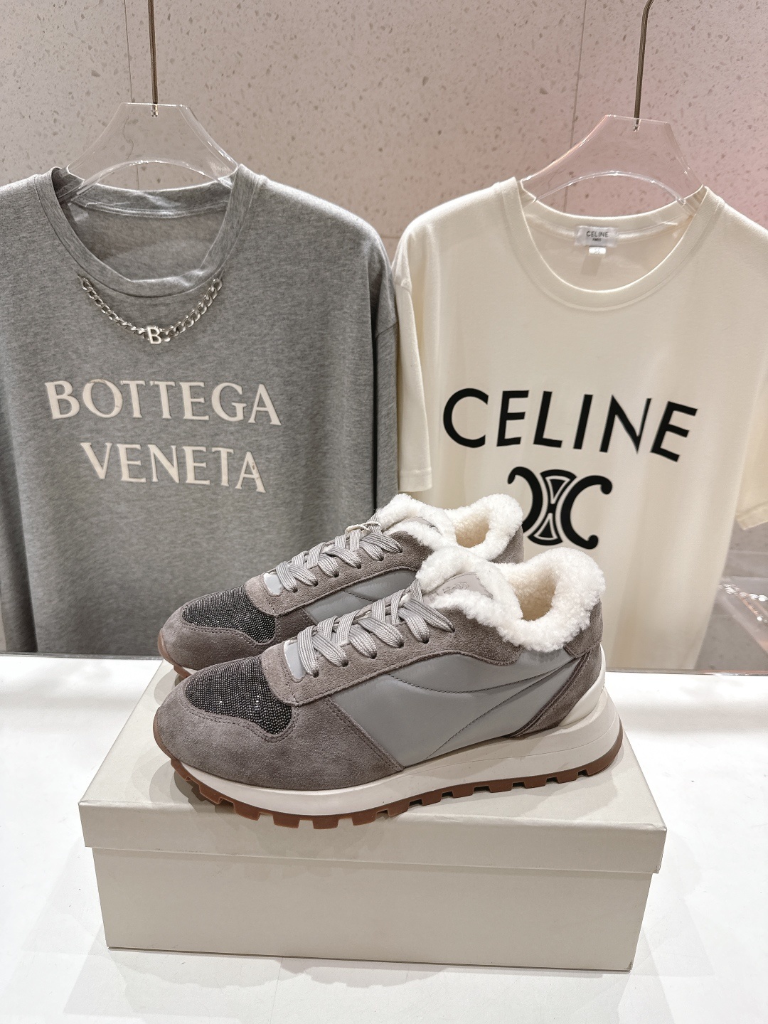 高版本出厂 毛里 Brunello Cucinelli 新款BC秋冬羊毛里厚底休闲运动鞋,市场高版本BC