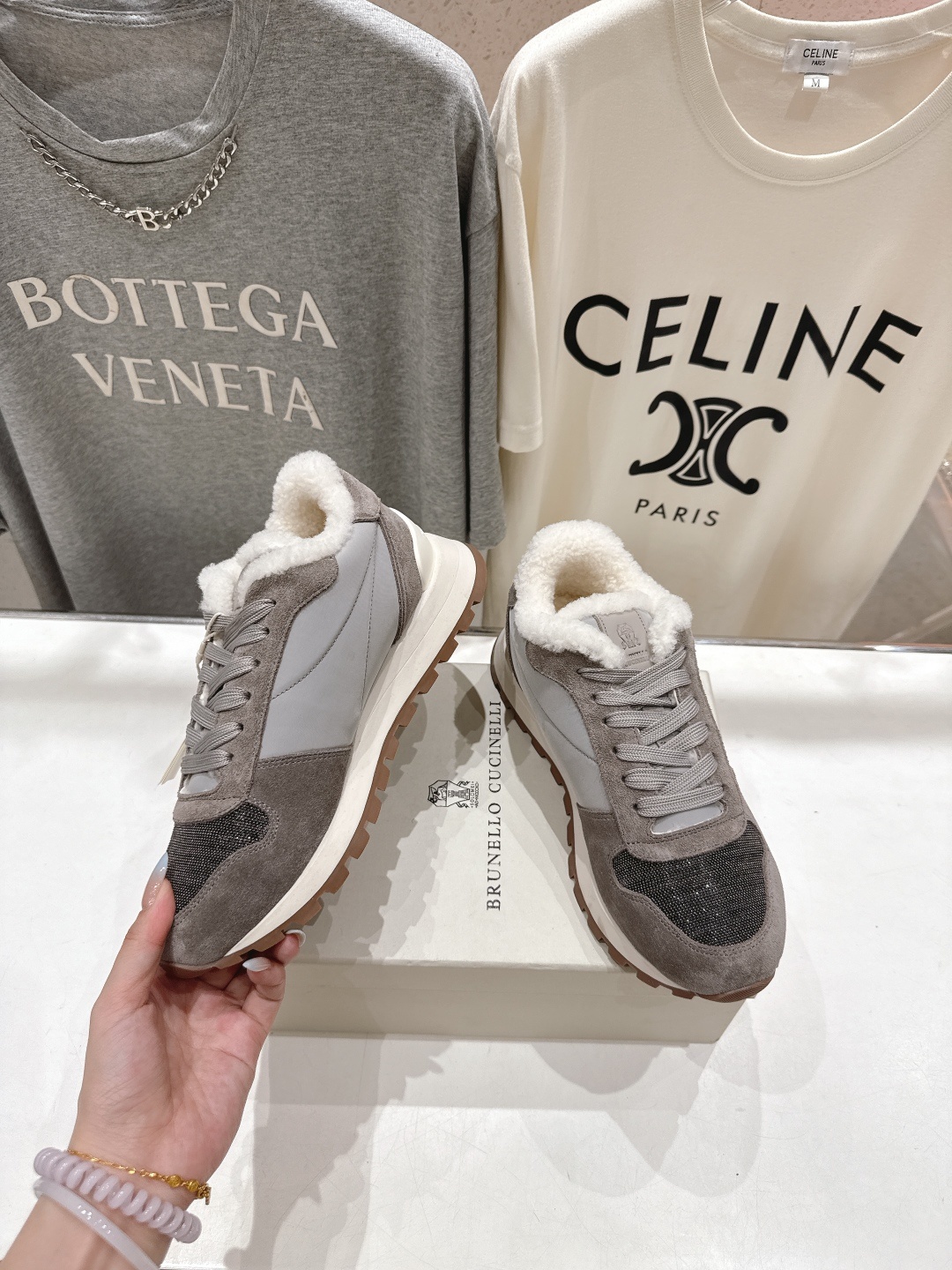 高版本出厂 毛里 Brunello Cucinelli 新款BC秋冬羊毛里厚底休闲运动鞋,市场高版本BC